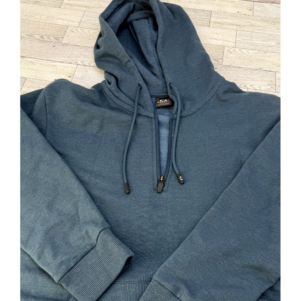 Oakley Hoodie Mens Large Blue Fathom Heather Logo Fleece 1/4 Zip FOA404822X